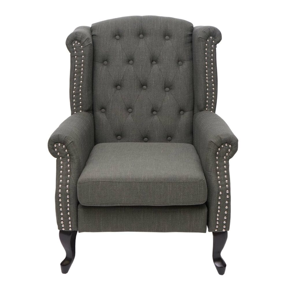 Chesterfield Sessel Ohrensessel Stoff grün mit Ottomane