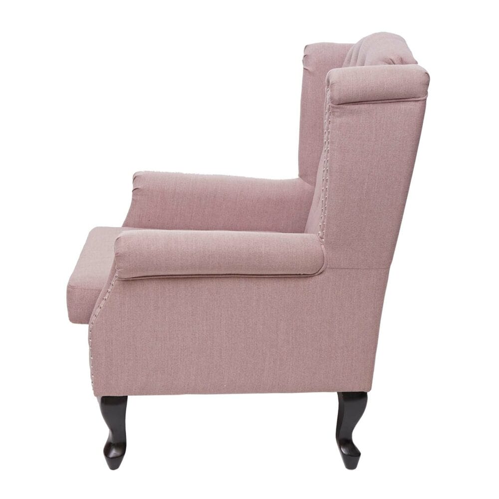 Chesterfield Sessel Ohrensessel Stoff vintage rosa mit Ottomane