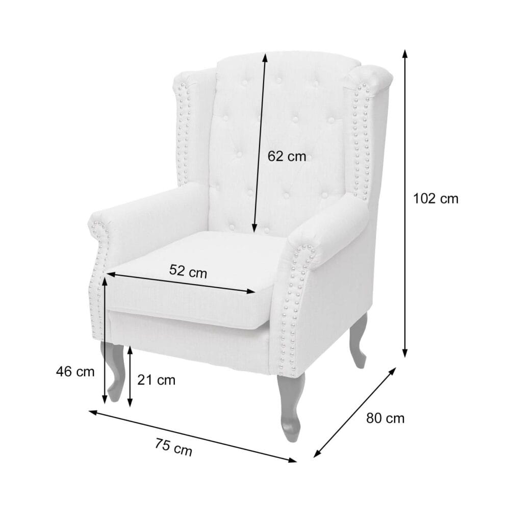 Chesterfield Sessel Ohrensessel creme-weiss