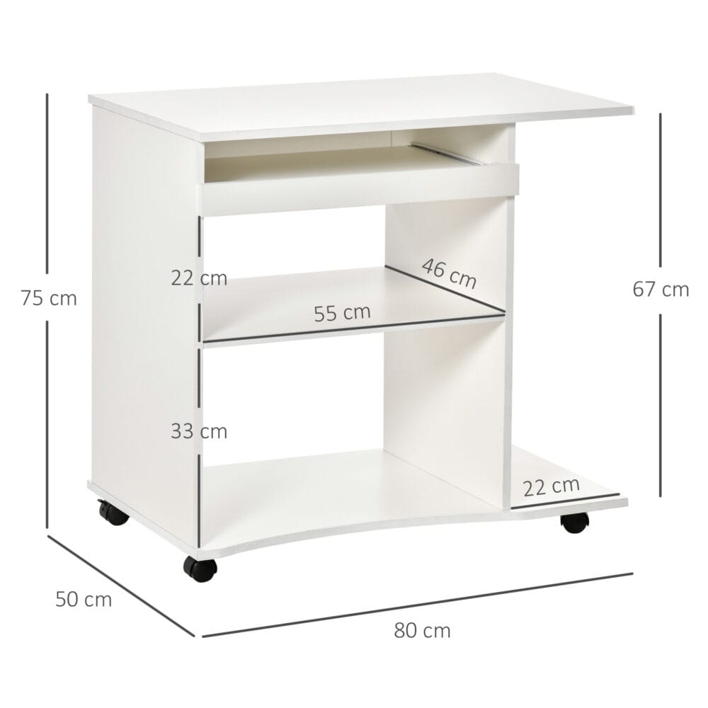 Computertisch mit Rollen Regal mobiler Schreibtisch 80x50x75cm
