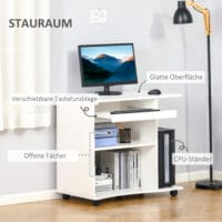 Computertisch mit Rollen Regal mobiler Schreibtisch 80x50x75cm