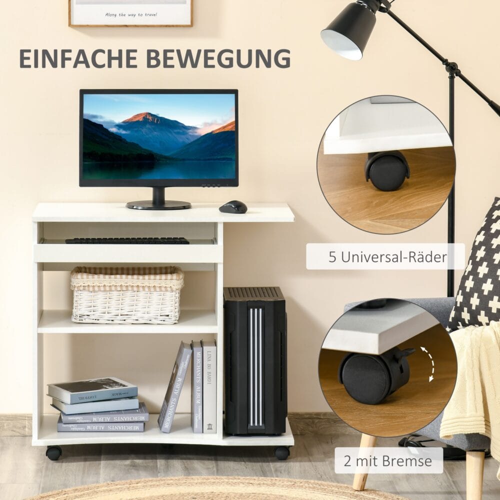 Computertisch mit Rollen Regal mobiler Schreibtisch 80x50x75cm