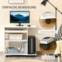 Computertisch mit Rollen Regal mobiler Schreibtisch 80x50x75cm