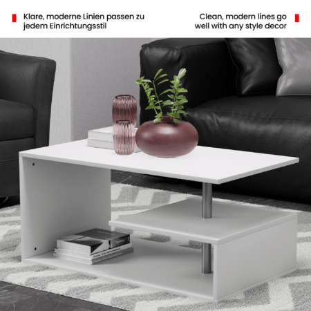 Couchtisch 90x50cm Modern mit Stauraum Weiss