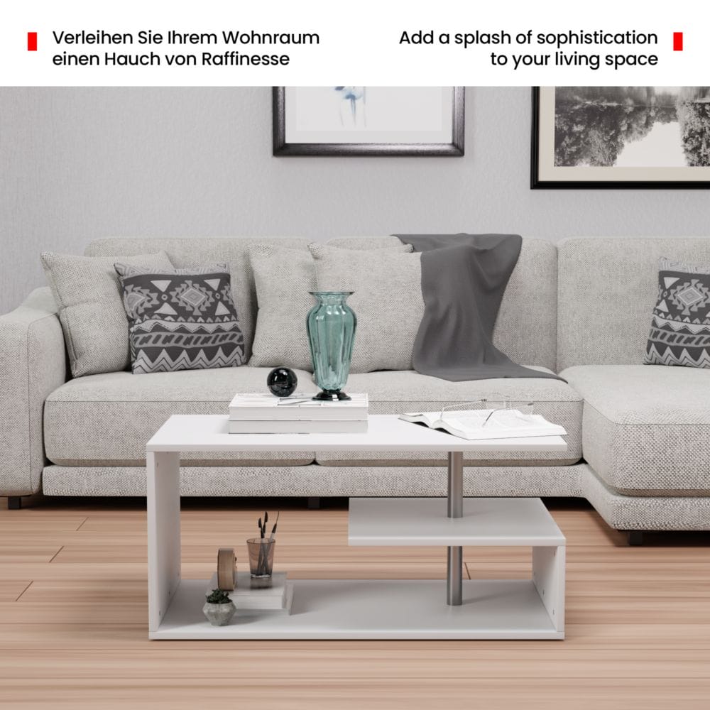 Couchtisch 90x50cm Modern mit Stauraum Weiss