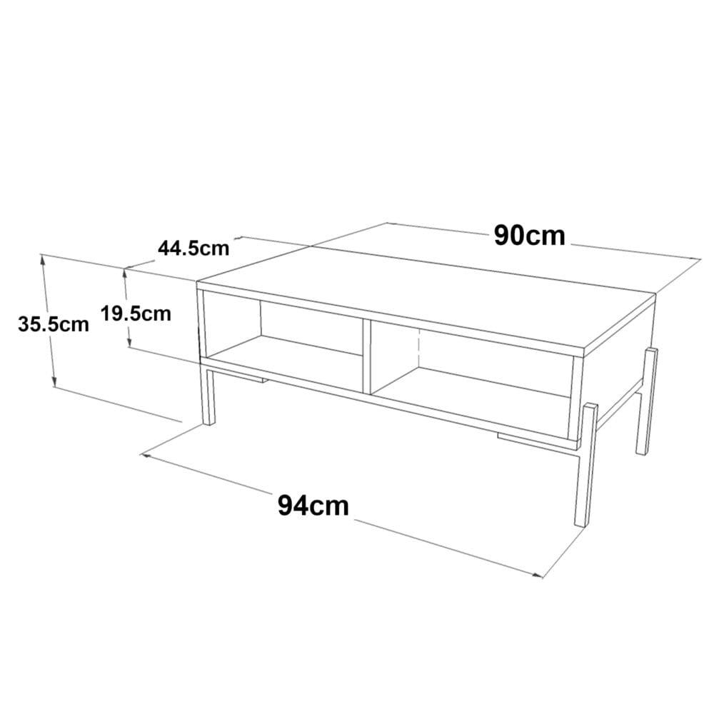 Couchtisch Lemland mit 3 Ablagefächern 94x44.5x35.5cm Eiche grau