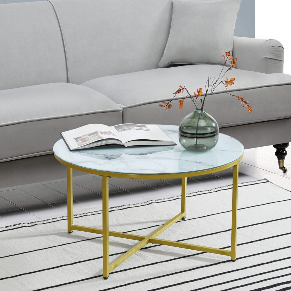 Couchtisch Uppvidinge 45x80cm Marmor. weiss/Gold