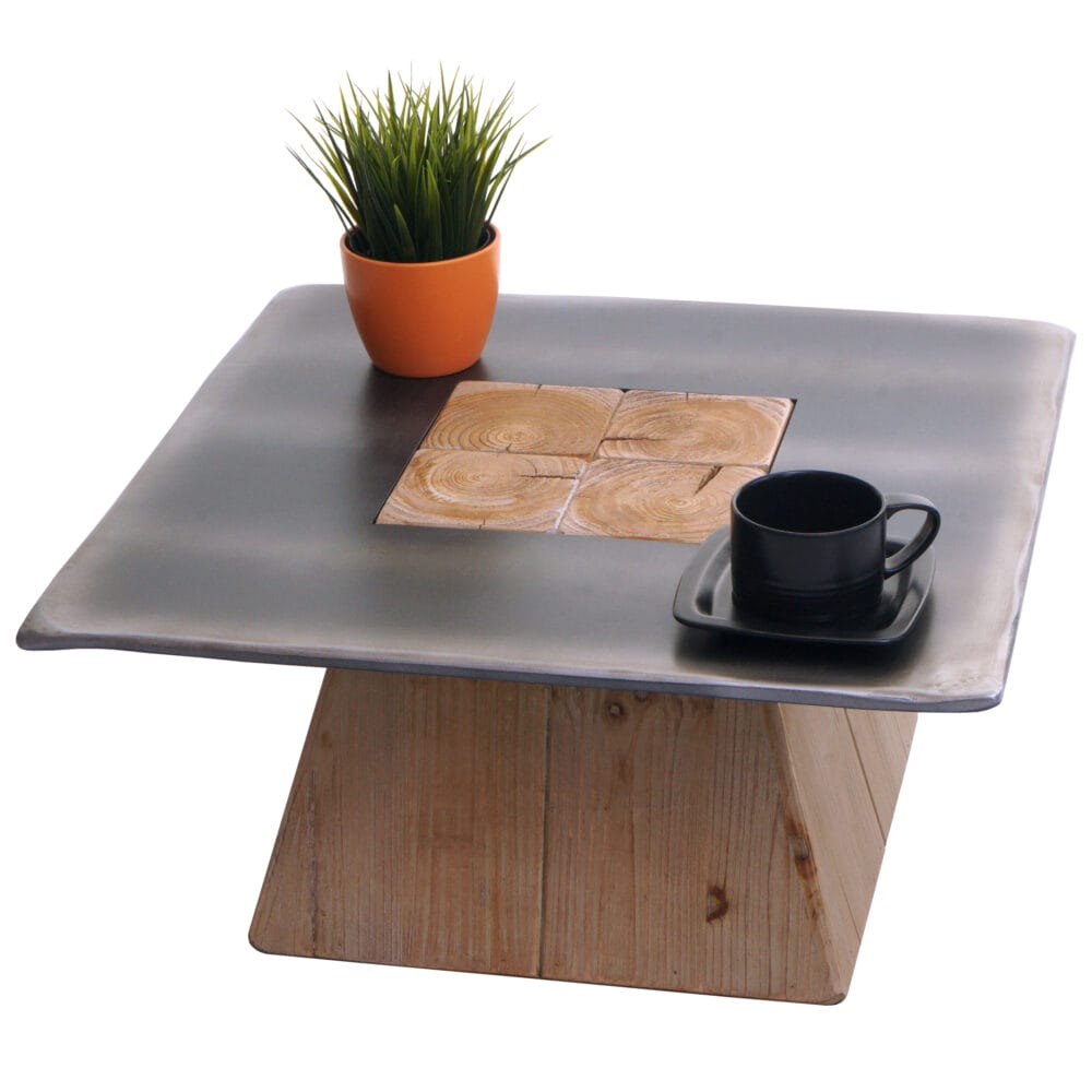 Couchtisch Industrial Massiv-Holz 60x60cm natur mit Metall-Optik