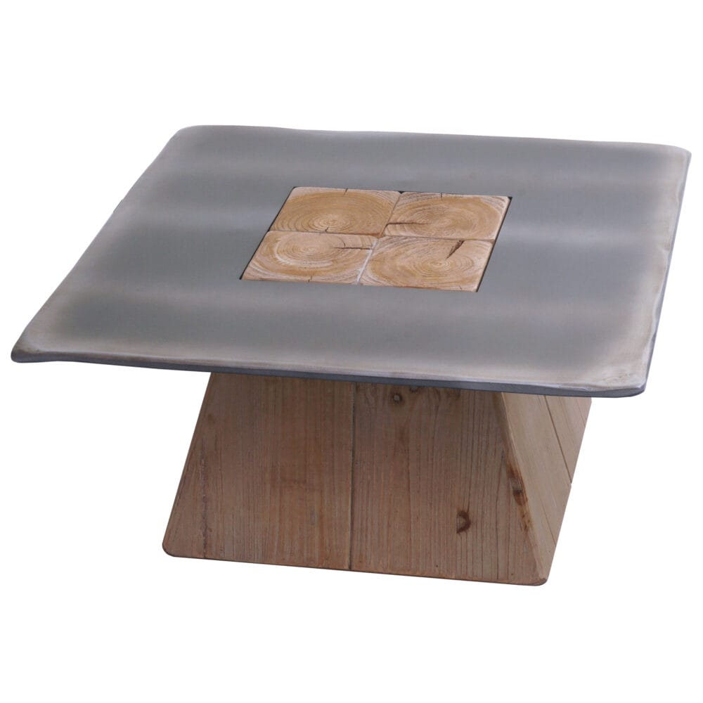 Couchtisch Industrial Massiv-Holz 60x60cm natur mit Metall-Optik