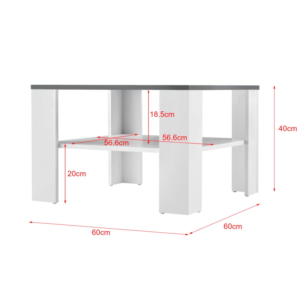 Couchtisch Aachen 60x60x40 cm mit Ablage Weiss/Grau