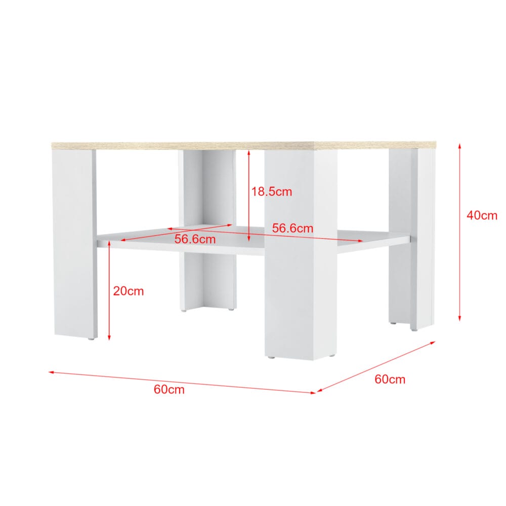 Couchtisch Aachen 60x60x40 cm mit Ablage Weiss/Eichenoptik