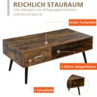 Couchtisch Rustik Look Wohnzimmertisch mit Schublade