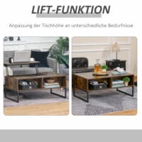 Couchtisch Rustik mit Lift Hubtisch 100x60x40 cm