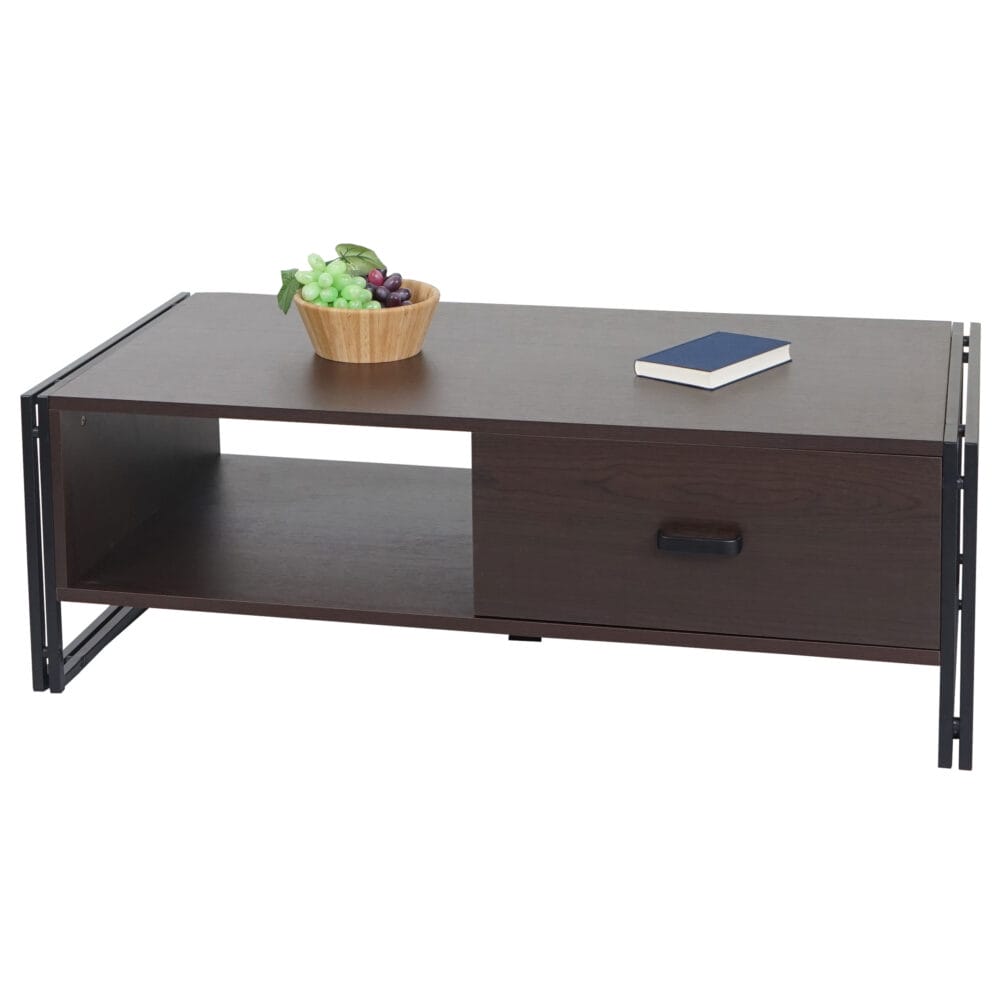 Couchtisch Wohnzimmertisch 41x120x60cm Metall MDF dunkelbraun