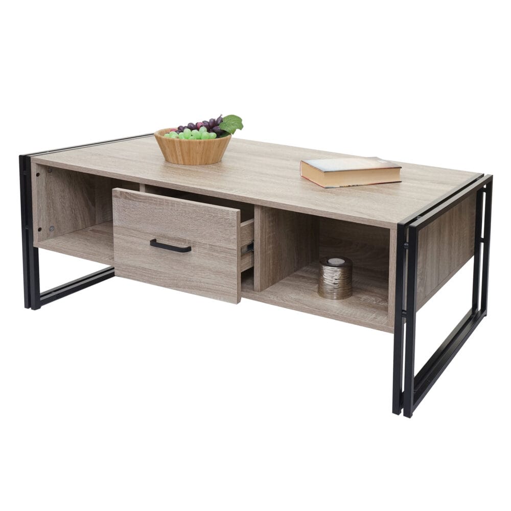 Couchtisch Wohnzimmertisch 45x110x60cm Metall Eiche-Optik