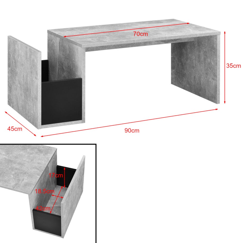 Couchtisch Bollnäs 90x45x35 cm mit Ablagefach Betonoptik