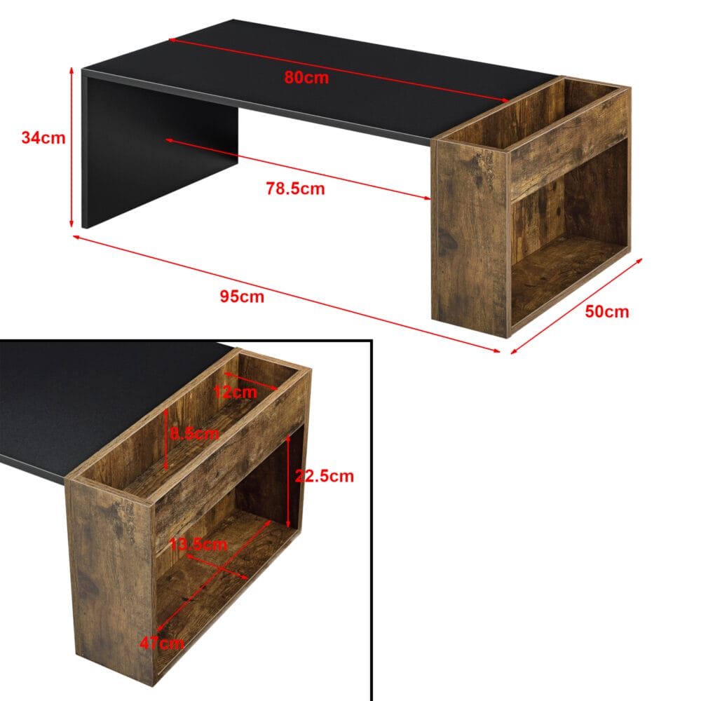 Couchtisch Hallsberg 34x95x50 cm Schwarz/Eiche dunkel