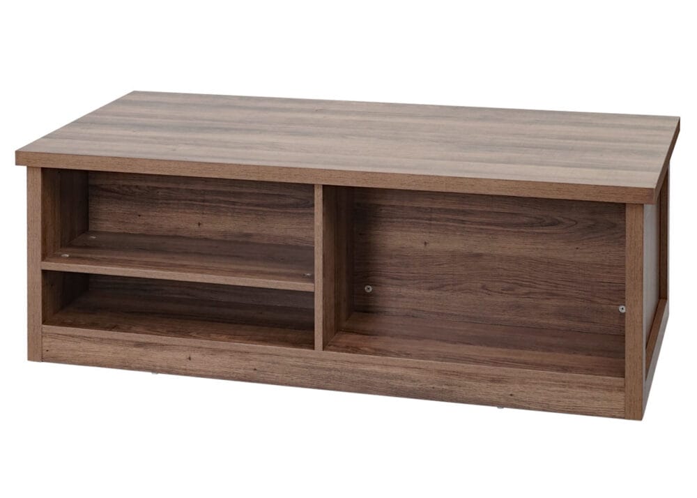 Couchtisch mit Schiebetüre 6 Staufäche Holz-Optik Metall 44x120x60cm