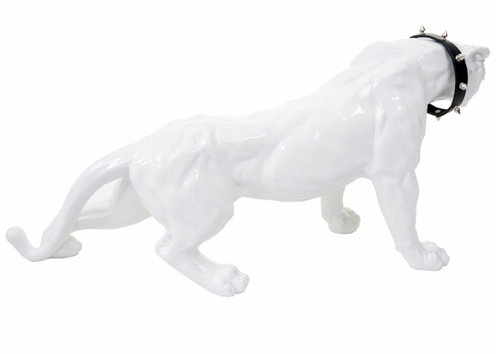 Deko Figur Leopard 59cm Skulptur Panther weiss hochglanz