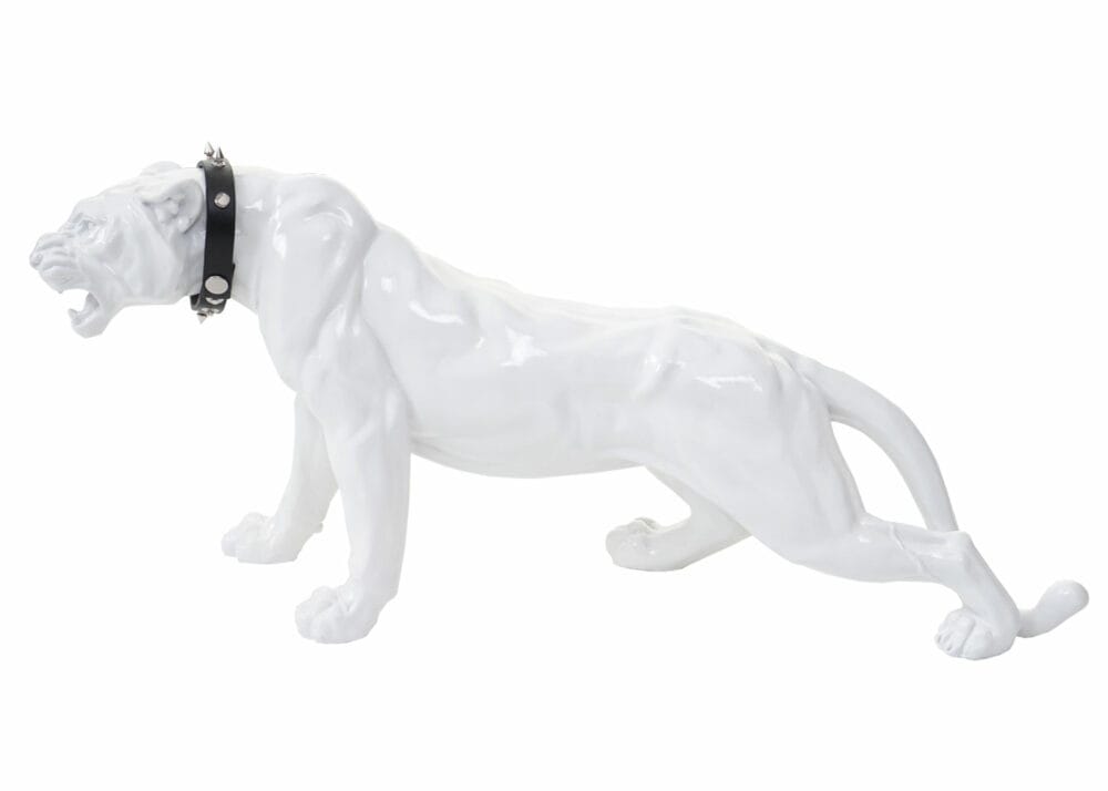 Deko Figur Leopard 59cm Skulptur Panther weiss hochglanz