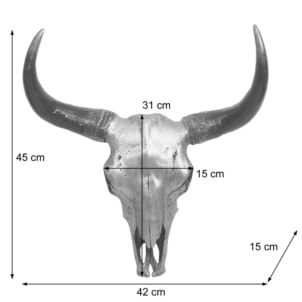 Deko Schädel 45cm Bulle Longhorn Silber