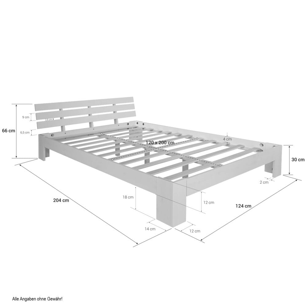 Doppelbett Holzbett 120x200cm Kiefer Weiss