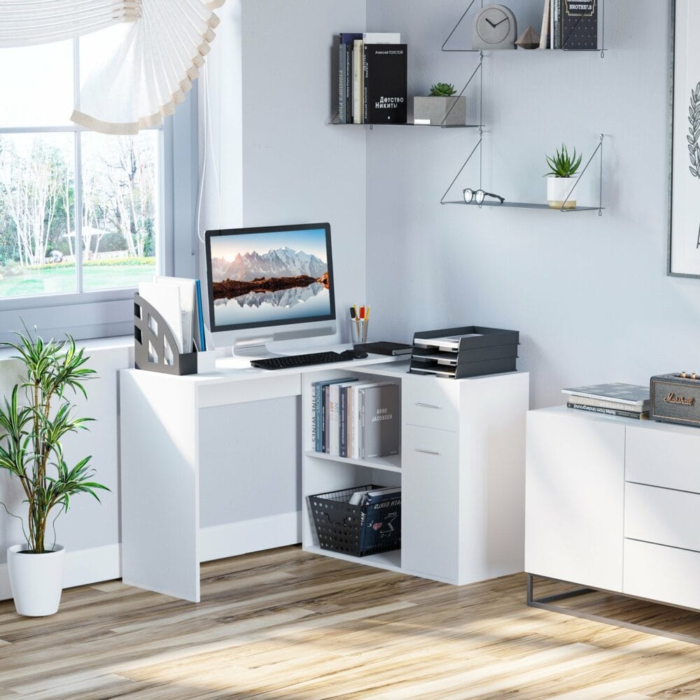 Eck-Schreibtisch Bürotisch 180-Grad-Design mit Regal