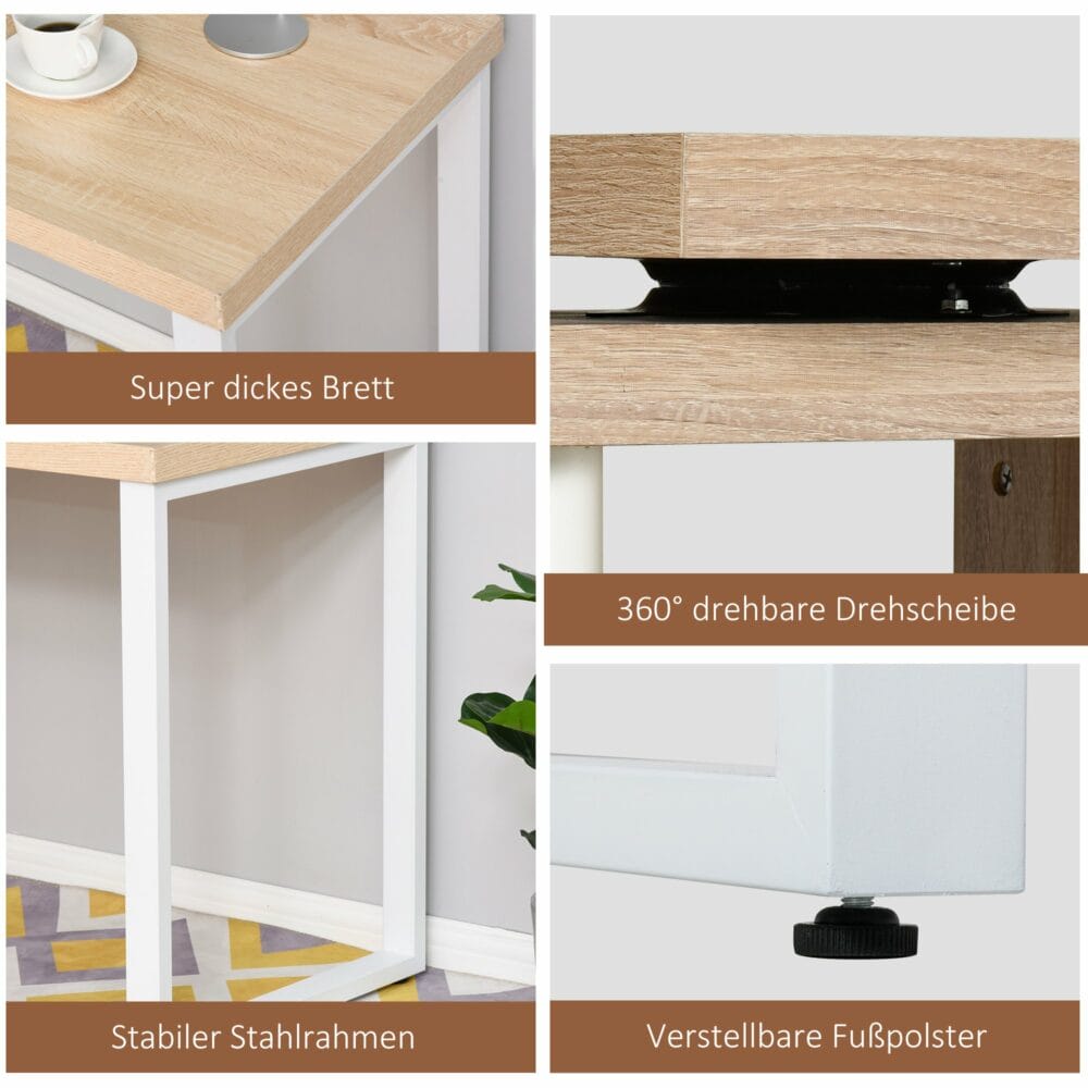 Eckschreibtisch L-Schreibtisch mit Ablagen 360° drehbar 220x55x76cm