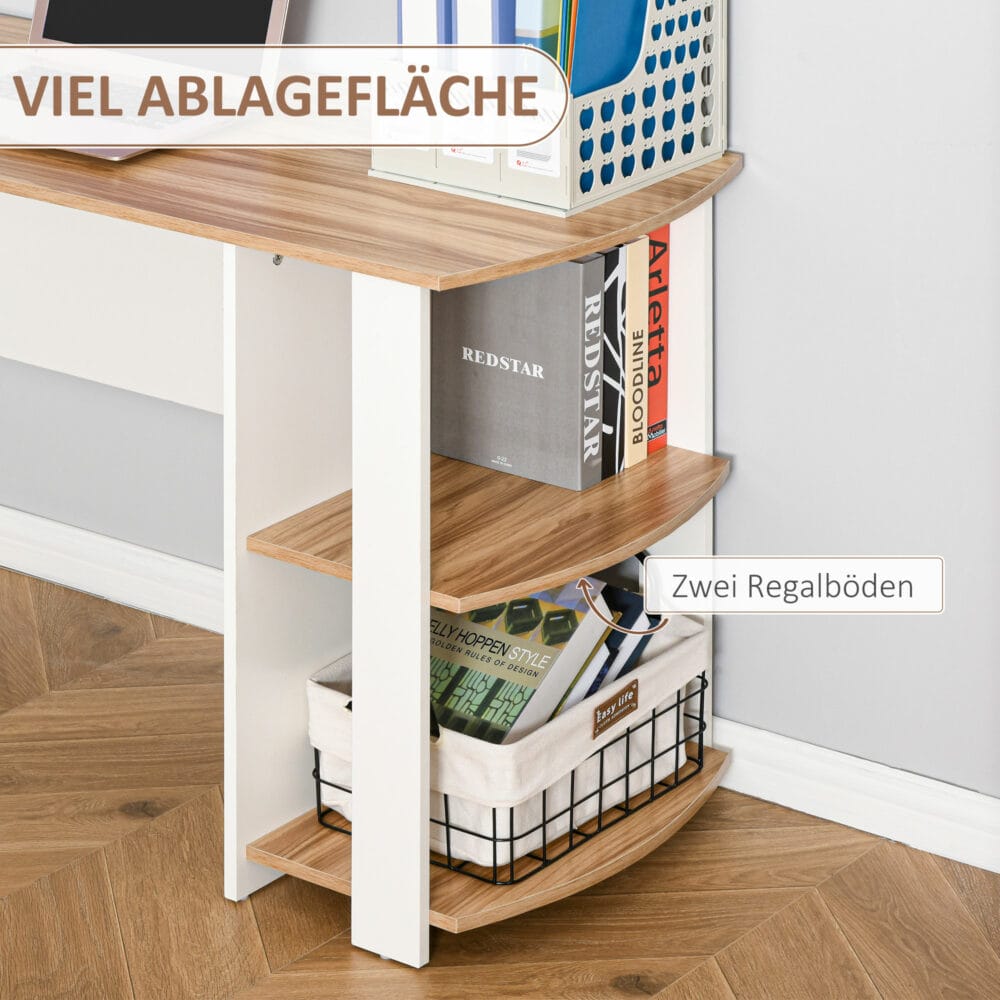 Eckschreibtisch Schreibtisch 136x130x72cm mit 2 Ablagen