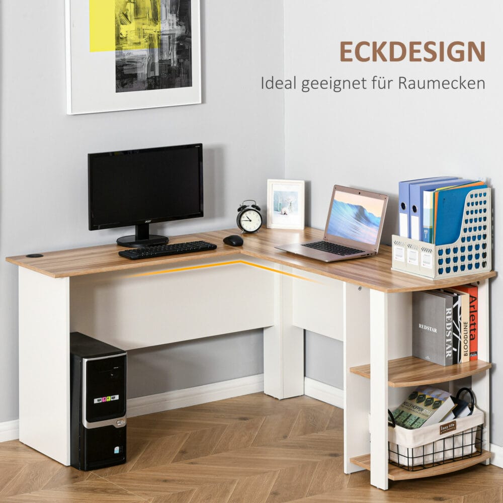 Eckschreibtisch Schreibtisch 136x130x72cm mit 2 Ablagen