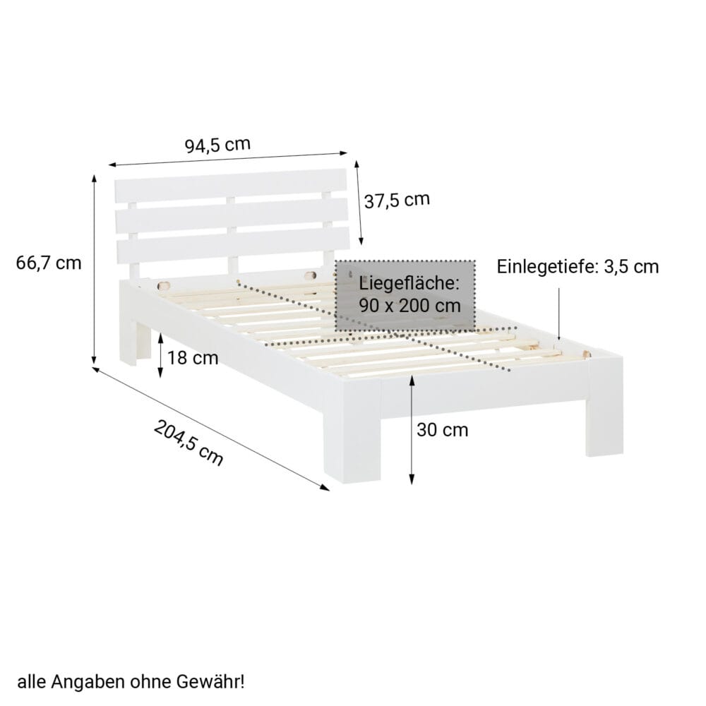 Einzelbett Holzbett 90x200cm Weiss