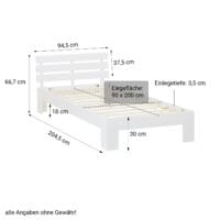 Einzelbett Holzbett 90x200cm Weiss
