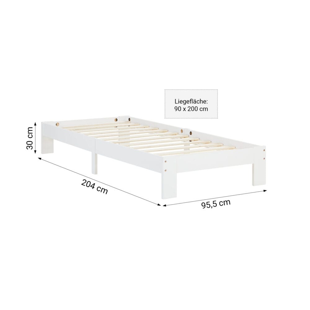 Einzelbett mit Lattenrost 90x200cm Weiss