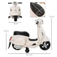 Elektro-Kindermotorrad Vespa mit Stützrädern Weiss