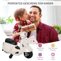 Elektro-Kindermotorrad Vespa mit Stützrädern Weiss