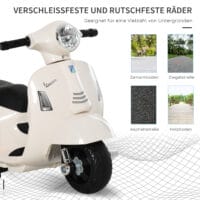 Elektro-Kindermotorrad Vespa mit Stützrädern Weiss