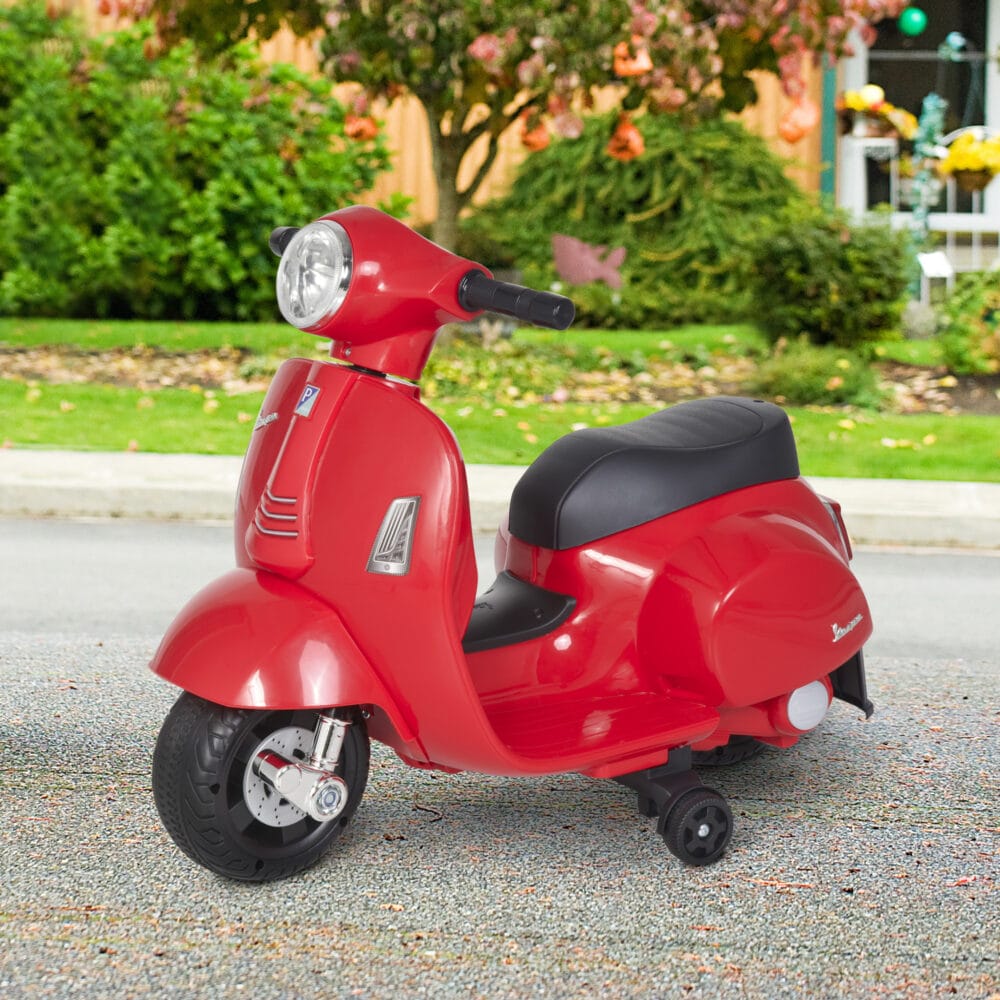 Elektro-Kindermotorrad Vespa mit Stützrädern rot