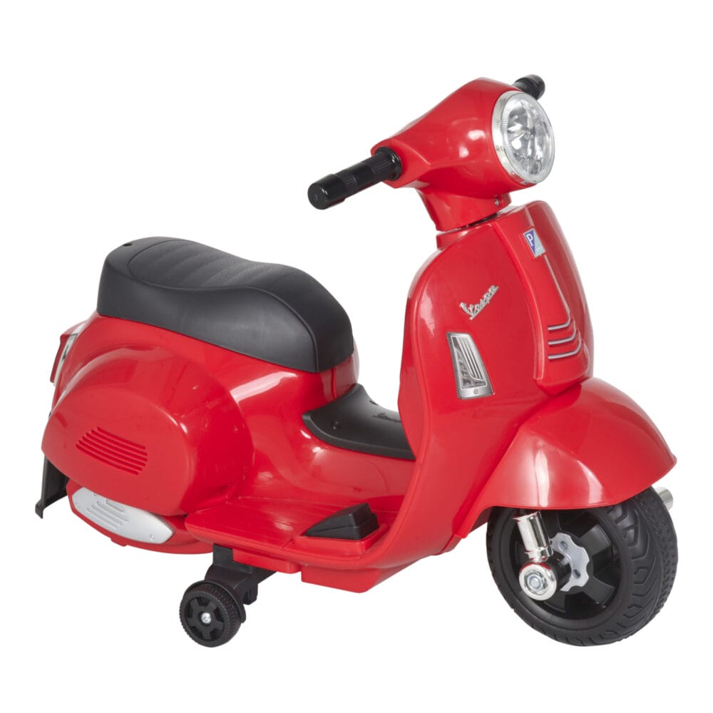 Elektro-Kindermotorrad Vespa mit Stützrädern rot