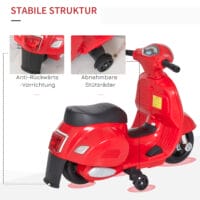 Elektro-Kindermotorrad Vespa mit Stützrädern rot