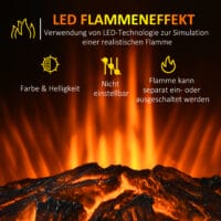 Elektrokamin mit Flammeneffekt 2 Heizstufen 44.5x32x74cm