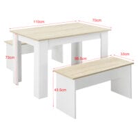 Tisch- und Bank Set Hokksund 110x70cm mit 2 Bänken Weiss/Eiche