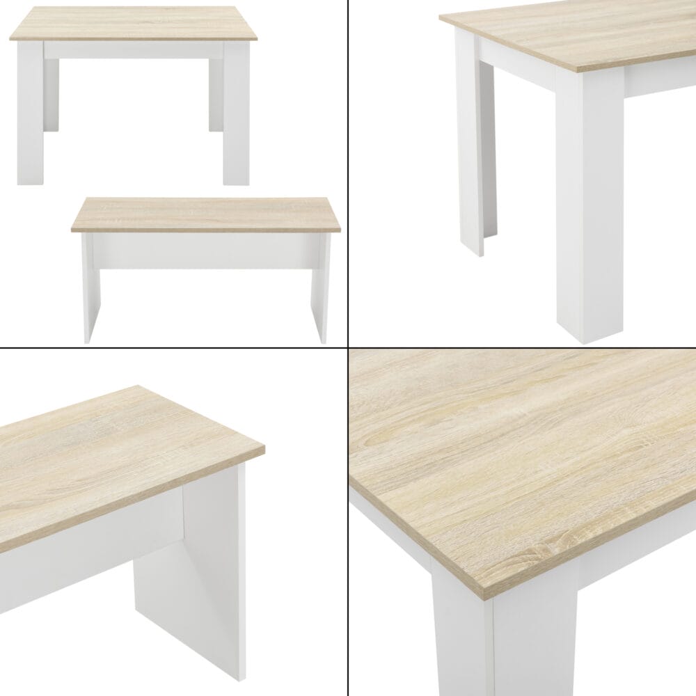 Tisch- und Bank Set Hokksund 110x70cm mit 2 Bänken Weiss/Eiche