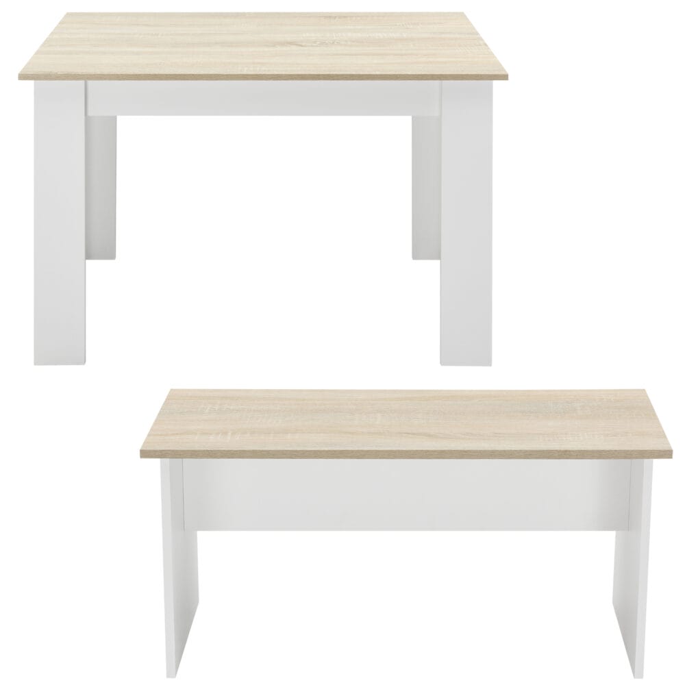 Tisch- und Bank Set Hokksund 110x70cm mit 2 Bänken Weiss/Eiche