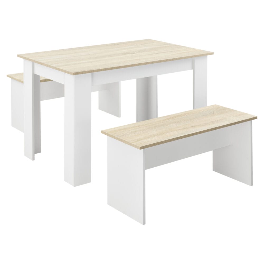 Tisch- und Bank Set Hokksund 110x70cm mit 2 Bänken Weiss/Eiche