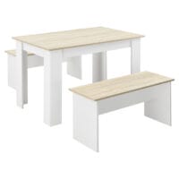 Tisch- und Bank Set Hokksund 110x70cm mit 2 Bänken Weiss/Eiche