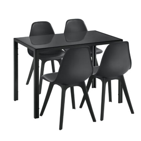 Esstisch mit 4 Stühlen Stathelle 105x60x75 cm Schwarz Glasplatte
