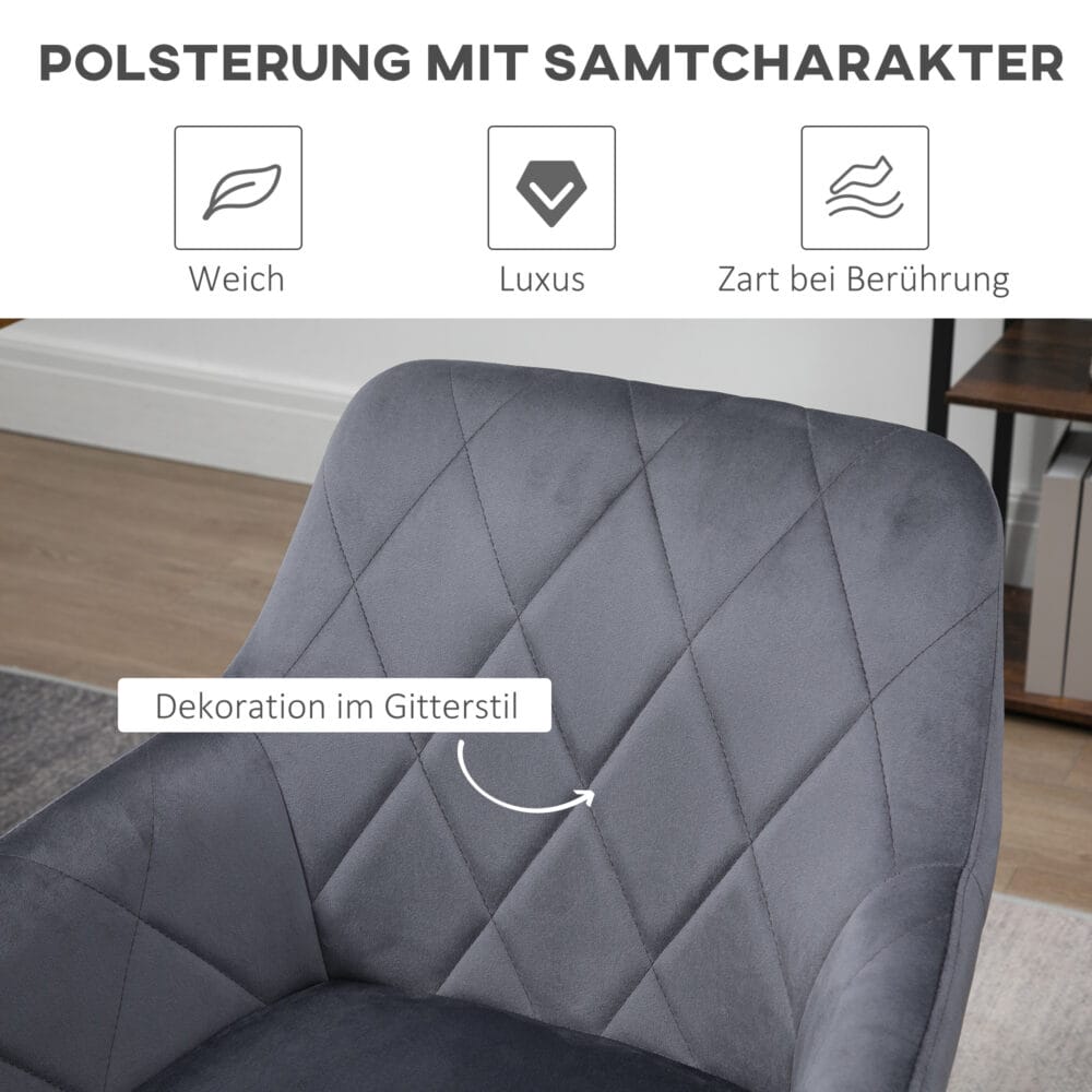 Esszimmerstuhl Wohnzimmerstuhl Samtoptik Retro-Design Stahl Grau