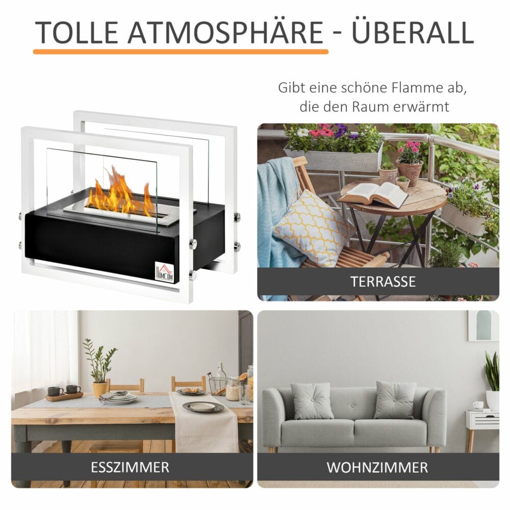 Ethanol-Kamin Tischkamin BioEthanol Ofen Schwarz Weiss