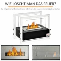 Ethanol-Kamin Tischkamin BioEthanol Ofen Schwarz Weiss