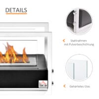 Ethanol-Kamin Tischkamin BioEthanol Ofen Schwarz Weiss